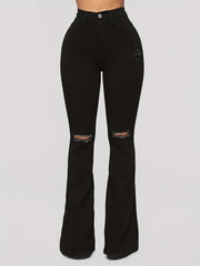 High Waist Distressed Flared Jeans Bell Bottom Denim Pants