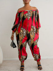 Off Shoulder Scarf Print Jumpsuit