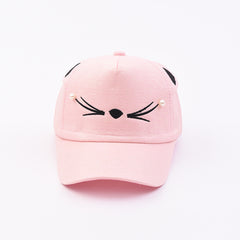 Girls Cat Embroidery Baseball Cap with Pearls Sun Protection Sunshade Hat