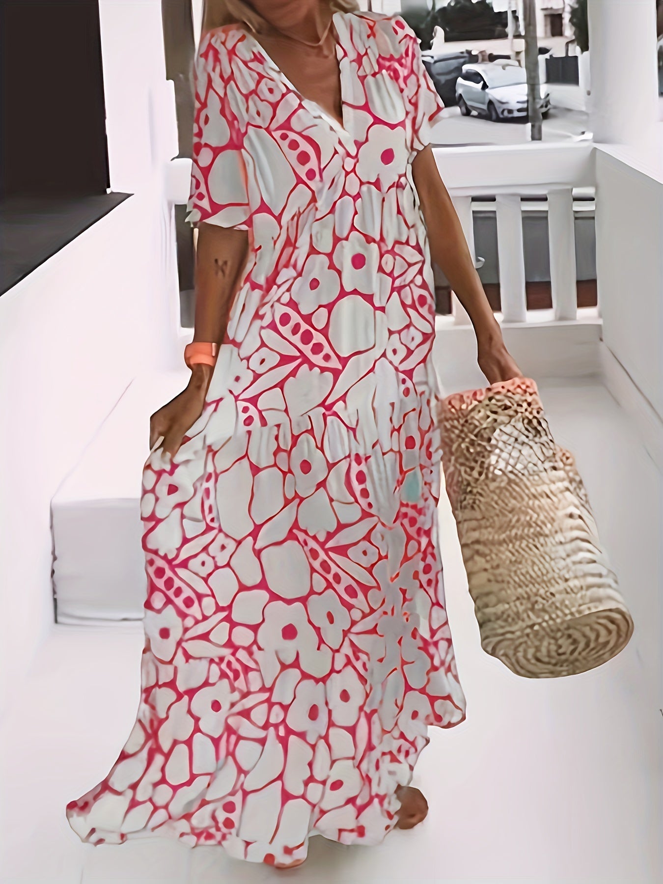 Casual Dress Women's Plus V-Neck Stretch Maxi Dress