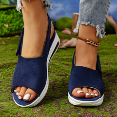 Women's Elastic Strap Flat Sandals Open Round Toe Slip On Slingback Shoes