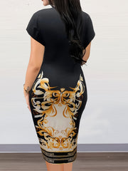 Dress Women's Plus Colorblock Greek & Baroque Print Bodycon Dress