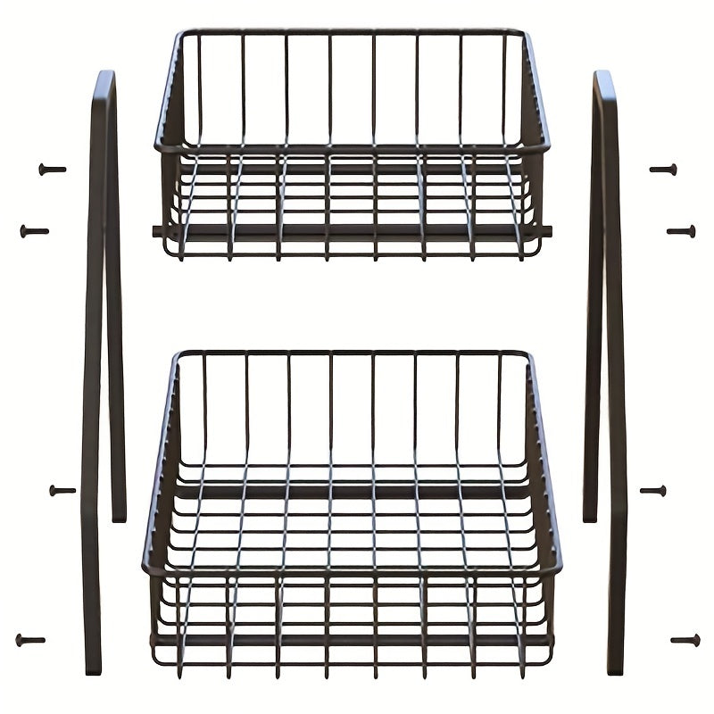 2 Tier Countertop Fruit Basket Bowl Metal Wire Storage Basket