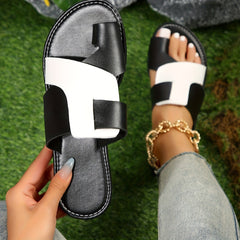 Women's Cross Strap Slippers Faux Leather Flat Beach Shoes