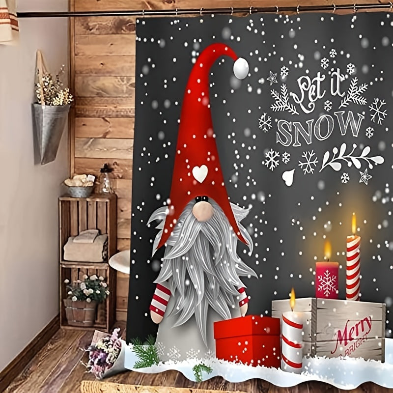 Gray Elf Christmas Snowflake Shower Curtain with 12 Hooks