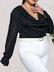 Sexy Mesh Sleeve Cowl Neck Bodysuit
