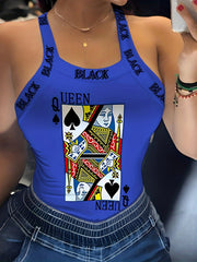 Poker Queen Print Slim Cami Top for Women