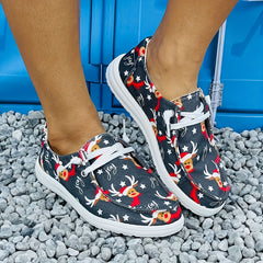 Christmas Style Grey Deer Print Canvas Shoes Lightweight And Comfortable