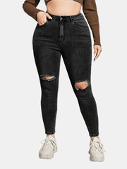 Solid Button Fly Ripped High Rise Skinny Jeans