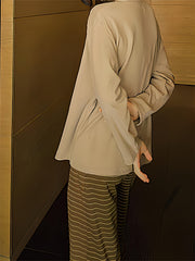 Striped Print Pajama Set Long Sleeve Crew Neck Top & Pants