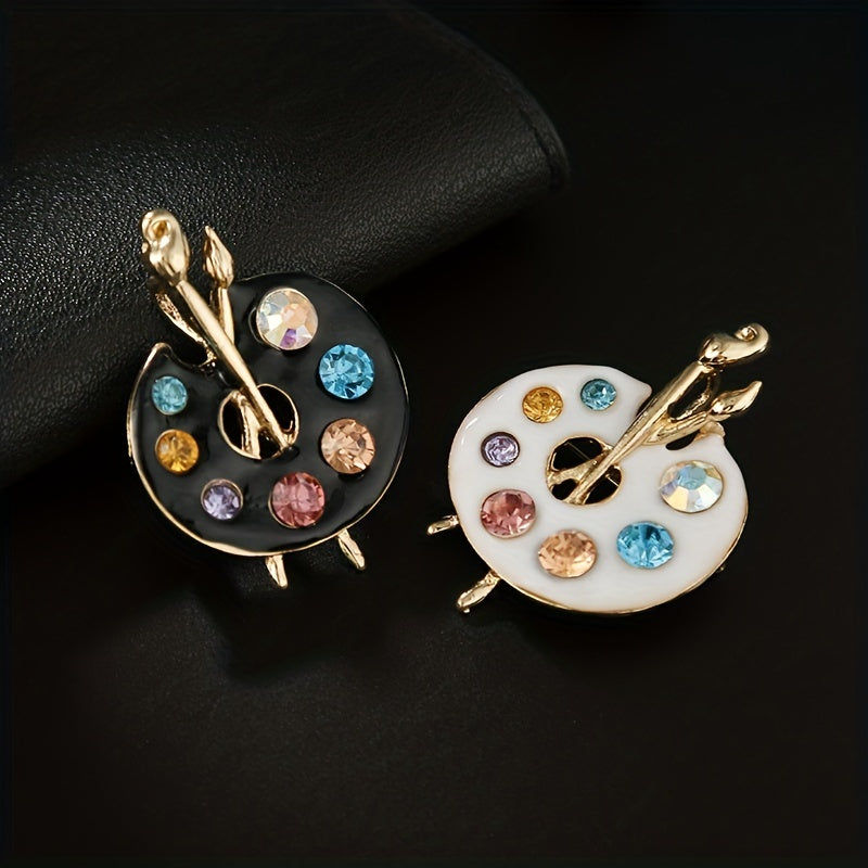 Colorful Soft Enamel Draw Palette Brooch Rhinestone Pin
