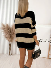 Women's Striped V-Neck Pullover Sweater