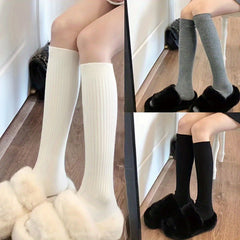 3 Pairs Solid Calf Socks Comfy Knee High Socks Women's Stockings