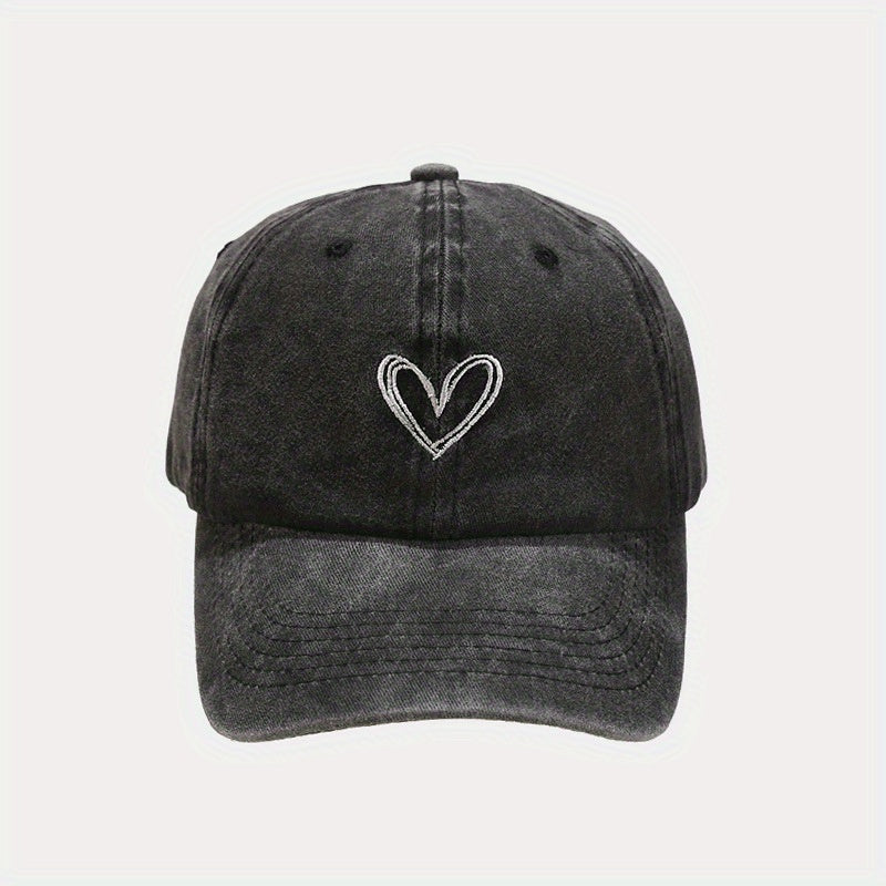 Cotton Vintage Heart Embroidered Baseball Cap Adjustable Dad Hat