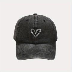 Cotton Vintage Heart Embroidered Baseball Cap Adjustable Dad Hat