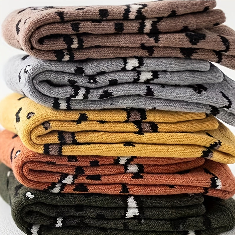 5 Pairs Leopard Print Socks Comfy Mid Tube Women's Stockings