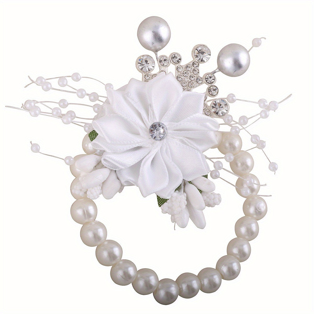 Faux Pearl Beaded Wristband Rhinestone Jewelry Bridal Flower