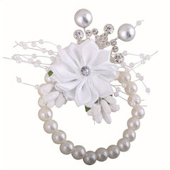 Faux Pearl Beaded Wristband Rhinestone Jewelry Bridal Flower