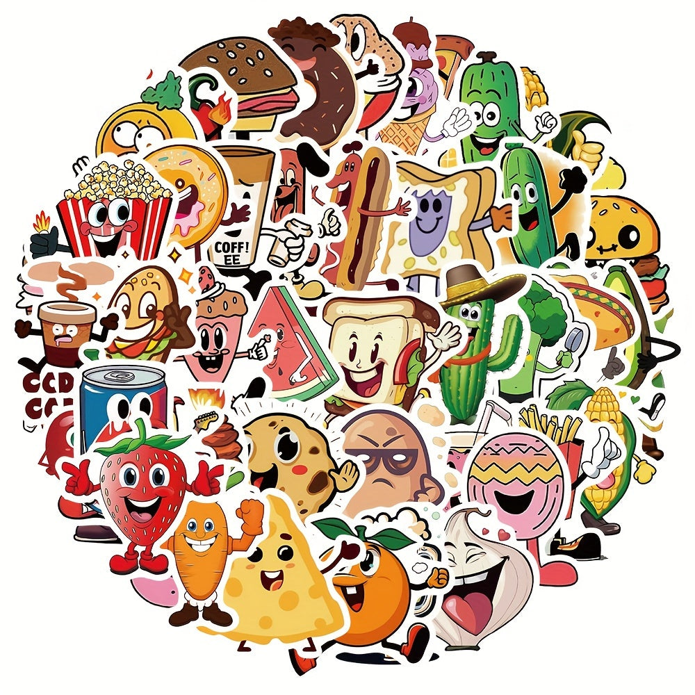50pcs Funny Food Fruit Doodle Stickers for Kitchen Refrigerator Water Cup
