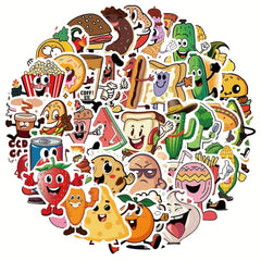 50pcs Funny Food Fruit Doodle Stickers for Kitchen Refrigerator Water Cup