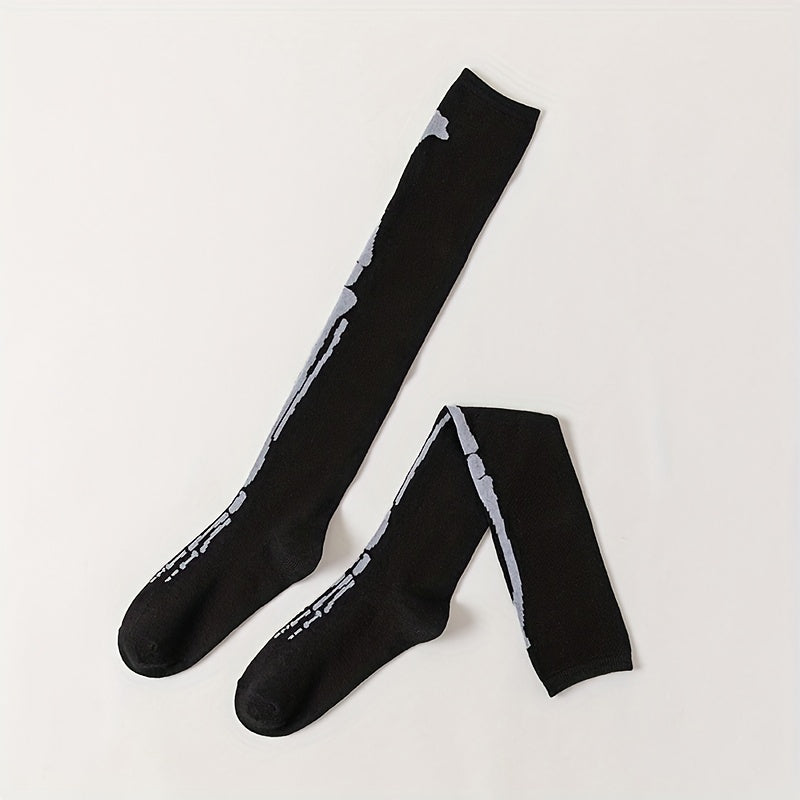 Skull Print Thigh High Socks Halloween Over The Knee Women's Stockings