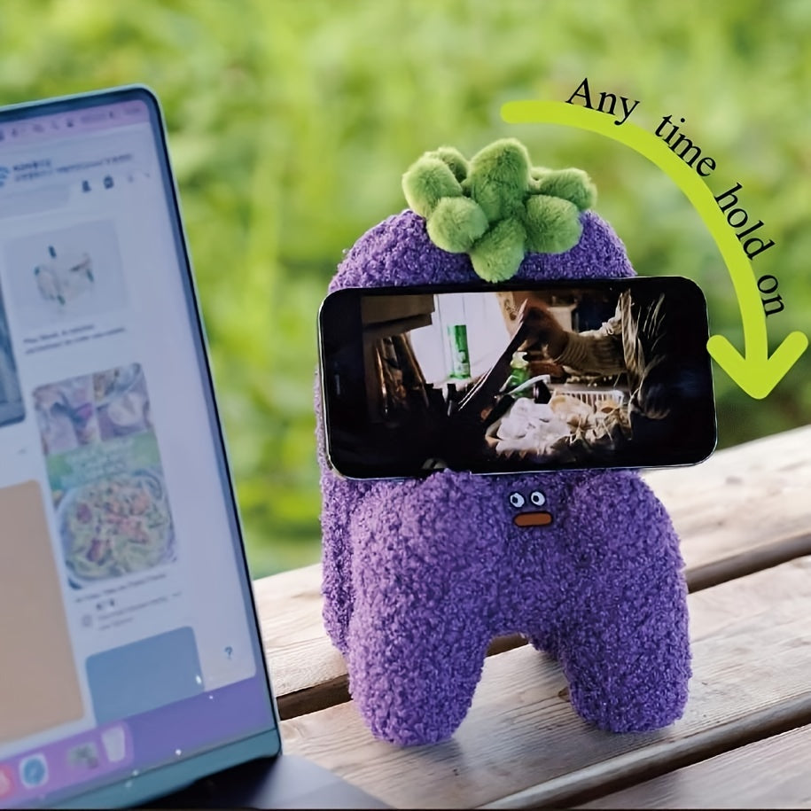 Plush Eggplant Toy Cell Phone Holder Expression Doll Decorative Toy