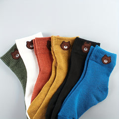 6 Pairs Bear Print Socks Comfy & Mid Tube Women's Stockings
