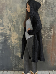 Chunky Knit Hooded Cardigan Long Open Front Sweater