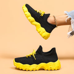 Thick Sole Running Shoes Mesh Breathable Lace Up Sneakers