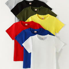 7pcs Boy's Solid Comfy T Shirt for Outdoor Summer