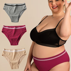 3 Pack Plus Size Panties Set Women's Plus Stripe Print Elastic Waist