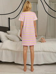 Striped Bunny Lounge Dress Short Sleeve Women's Loungewear