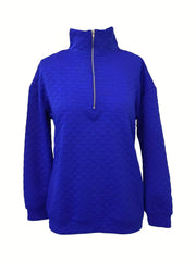 Textured Zip Up Sweatshirt Long Sleeve Women's Clothing