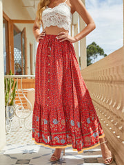 Floral Print Drawstring Skirt Boho Skirt For Spring & Summer