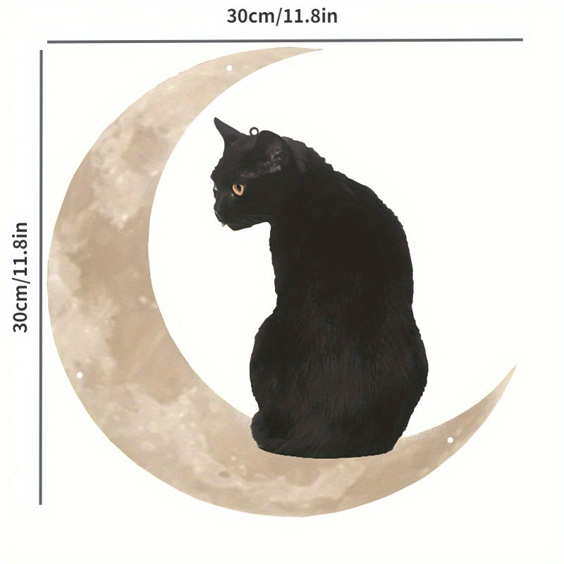 Cat Moon Hanging Metal Sign Decor Creative Halloween