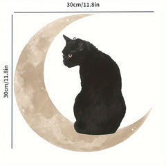 Cat Moon Hanging Metal Sign Decor Creative Halloween