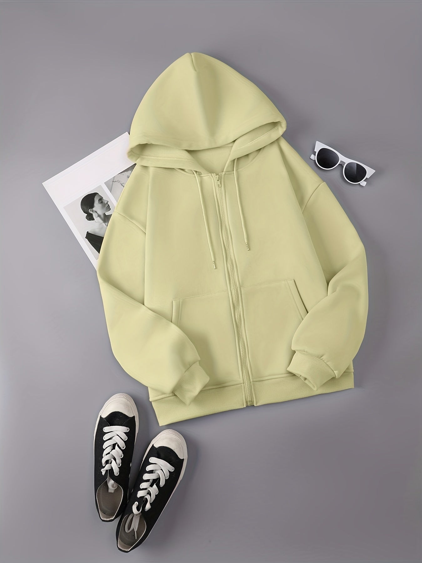 Drawstring Hoodie Zip Up Sweatshirt