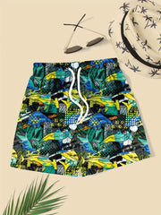 Shark Print Swim Trunks Elastic Waist Beach Shorts for Boys