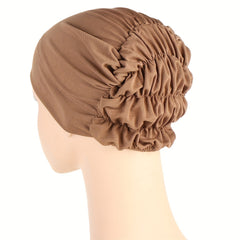 Ruched Elastic Turban Cap Solid Head Wraps Soft Elastic Hijab Hats Women