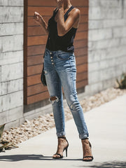 Slim Fit Distressed High Waist Skinny Jeans
