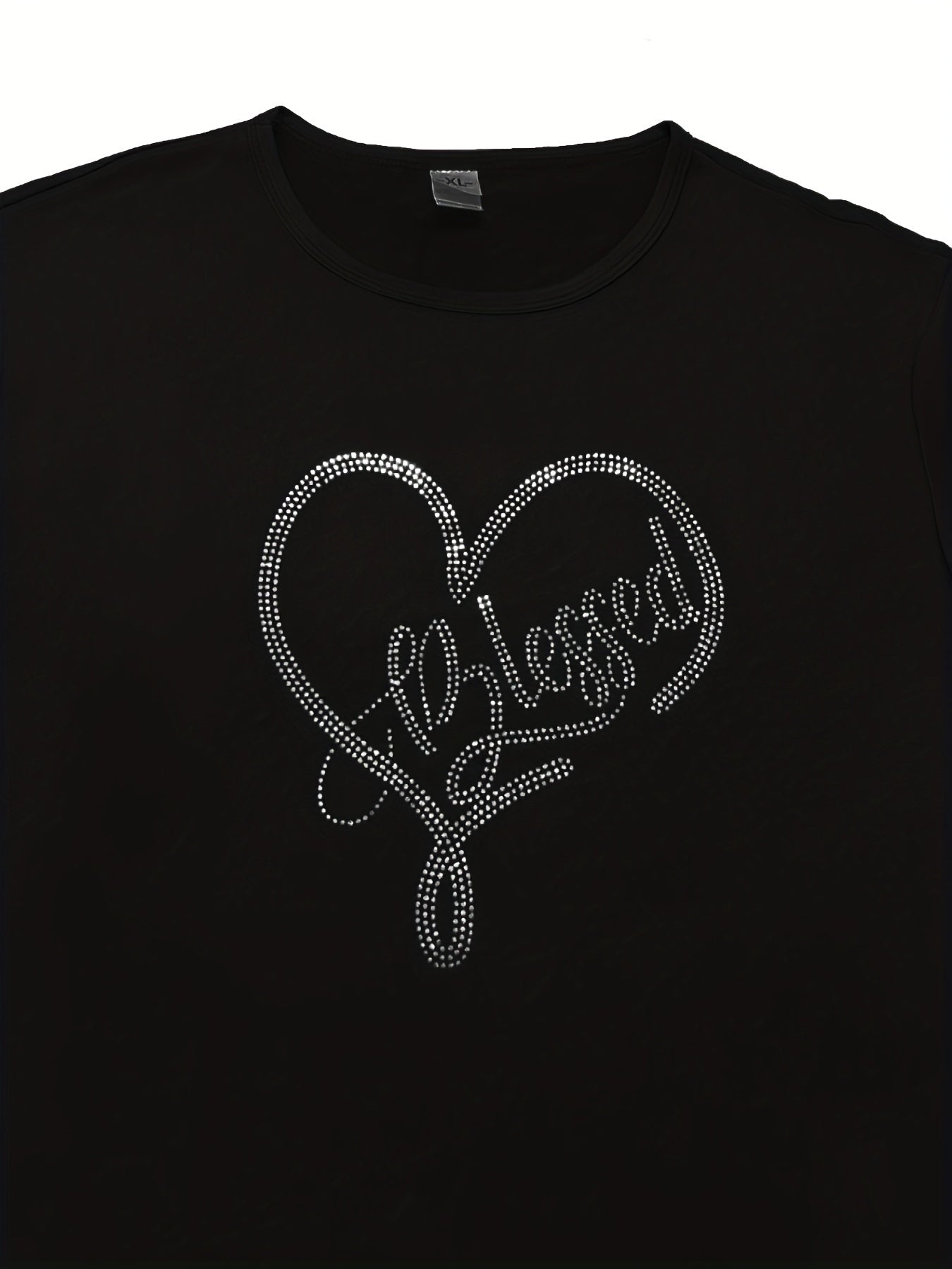 Women's Plus Rhinestone Letter Heart Tee & Shorts 2pcs Set