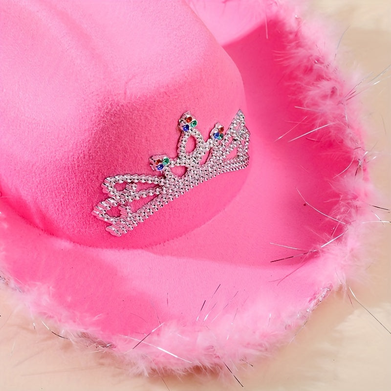 Pink Feather Brim Cowboy Hat Crown Decor Western Sun Hat Hip Hop Breathable