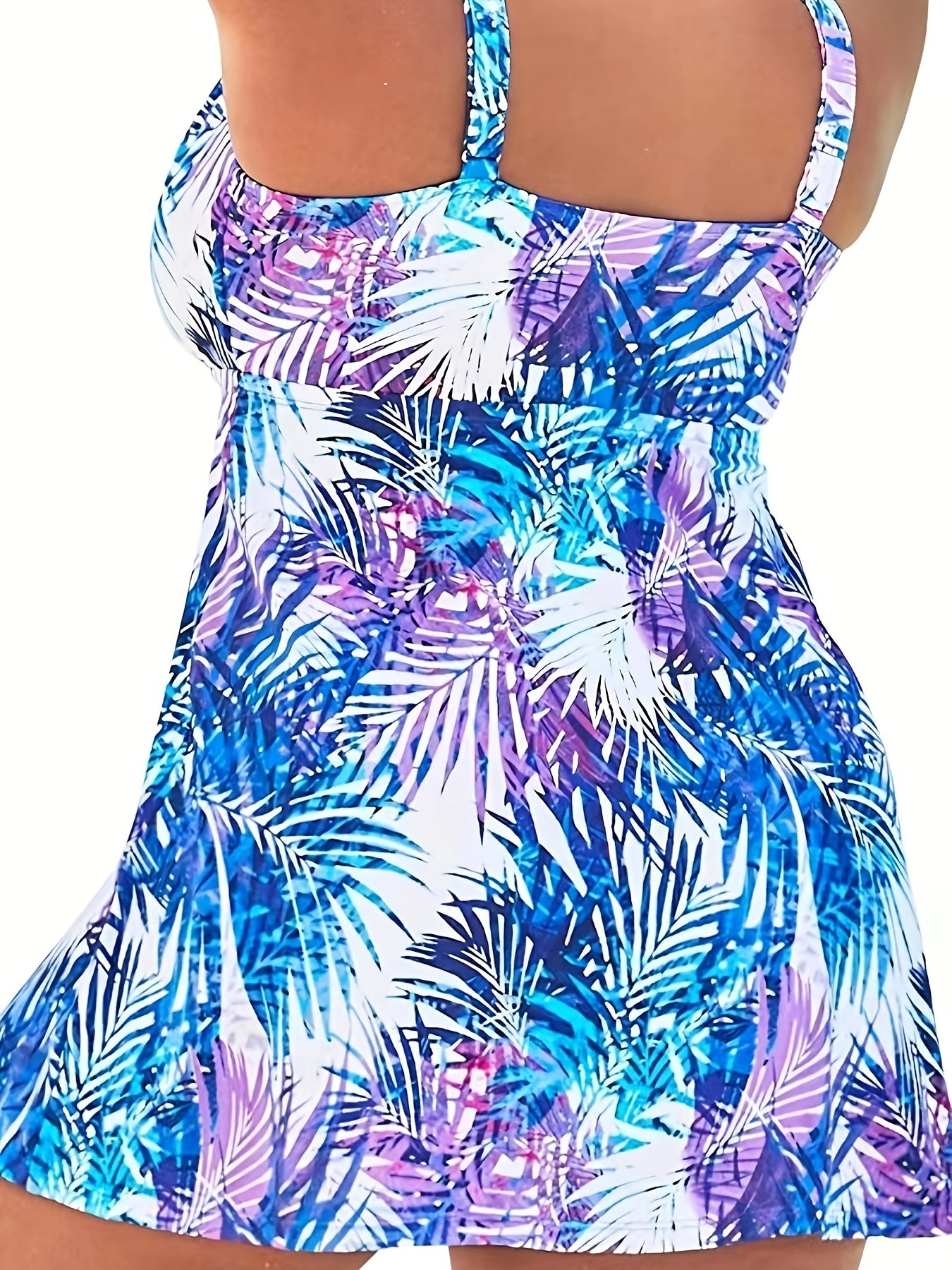 Modest Tankini Set Women's Tropical Print Cami Dress & Bottoms