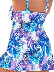 Modest Tankini Set Women's Tropical Print Cami Dress & Bottoms