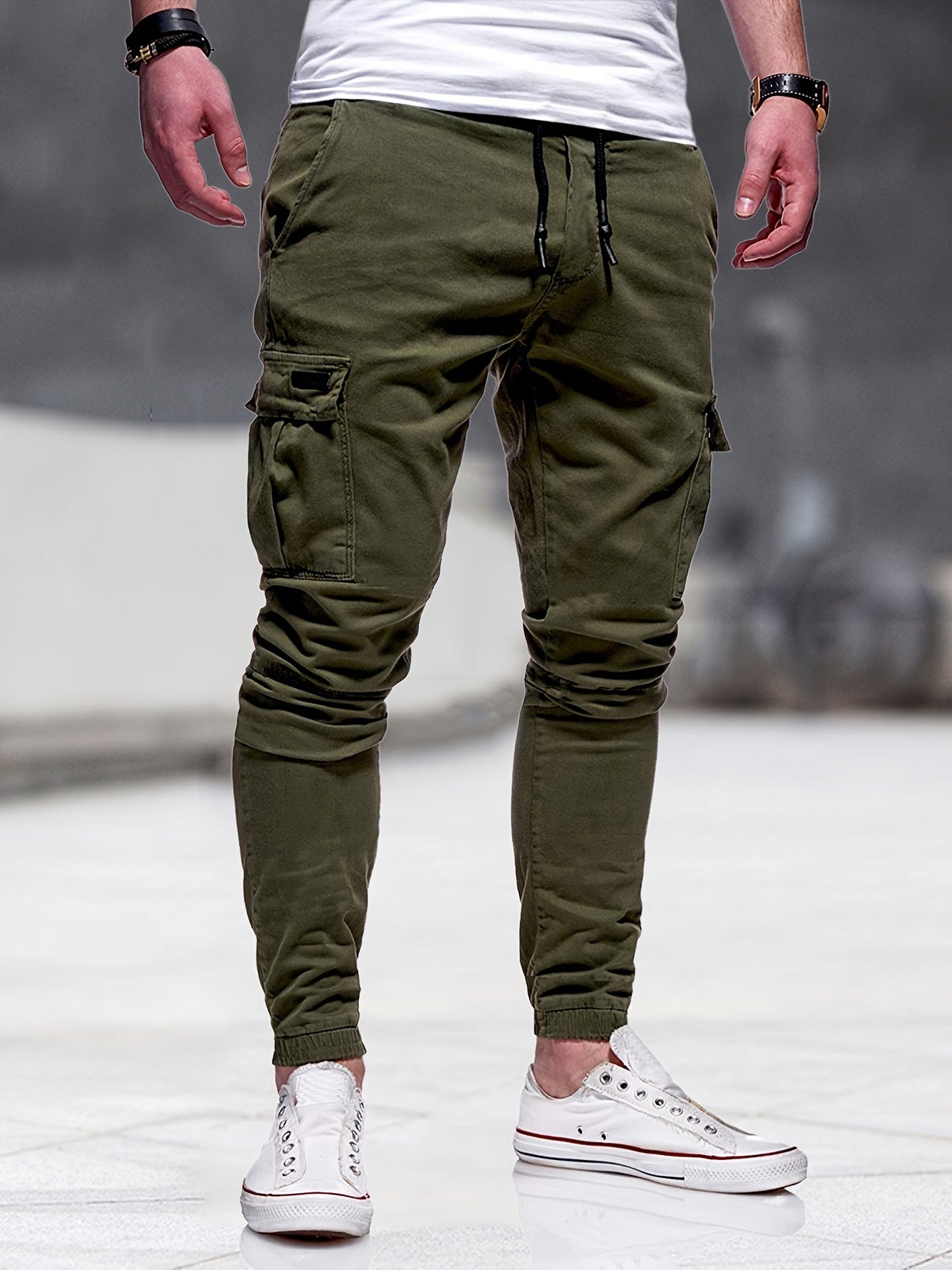 Men's Drawstring Cargo Pants Slim Fit Casual Outdoor Pants