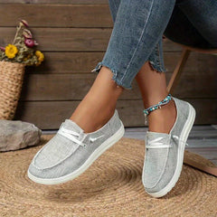 Women's Cow Printed Flat Loafers Lace Up Canvas Shoes