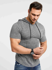 Men's Short Sleeve Hooded T-Shirt Casual Breathable Knit Top