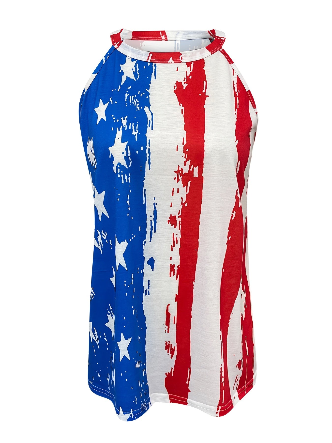 American Flag Print Halter Top Sleeveless Summer Top