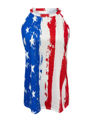 American Flag Print Halter Top Sleeveless Summer Top