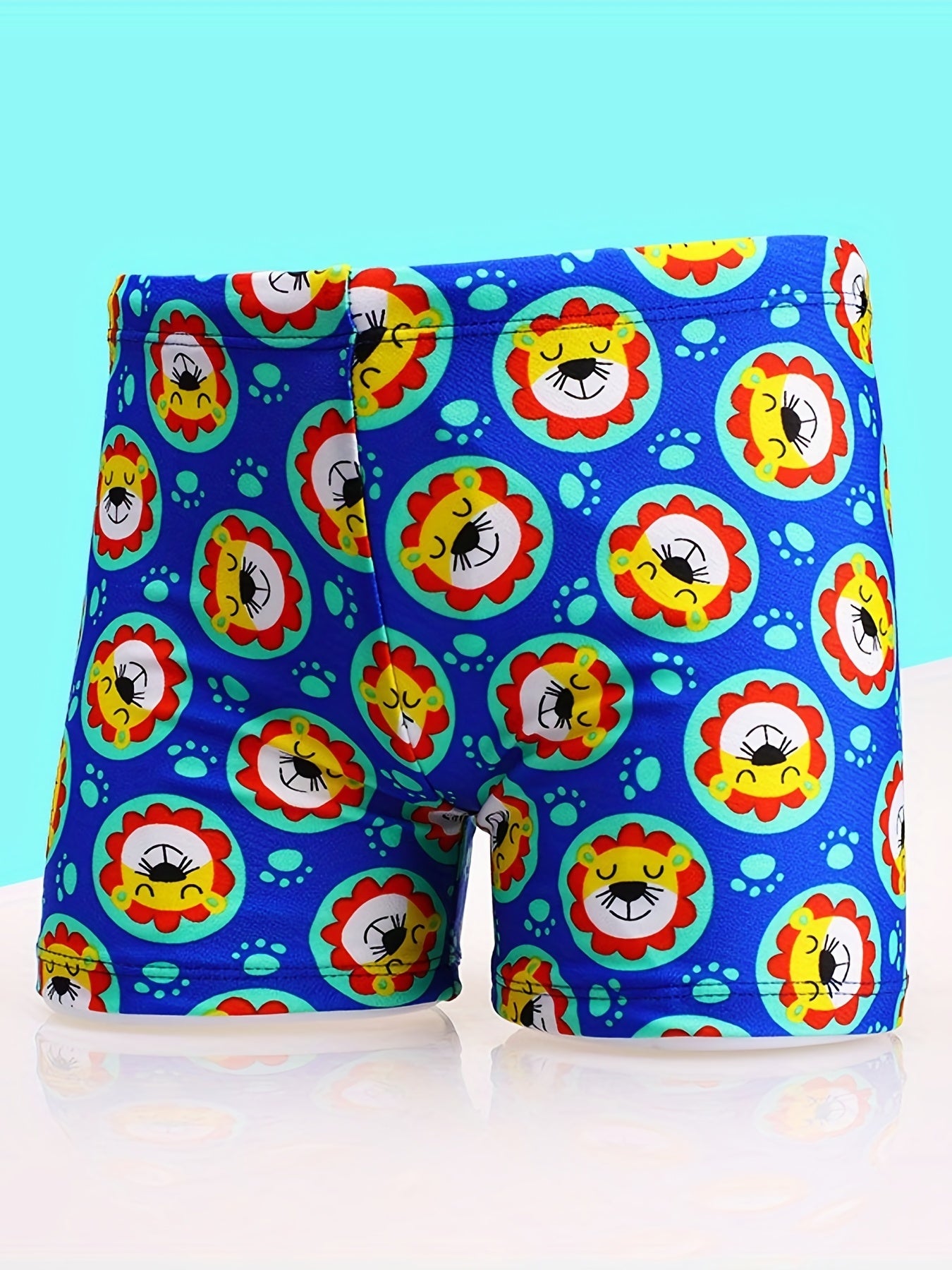 Boys Lion Head Swim Trunks & Cap Quick Drying for Beach Vacation Bath